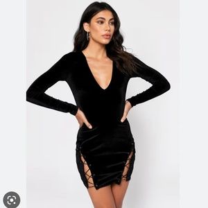 Tobi Lace Me Up Velvet Bodycon Black Dress Size M